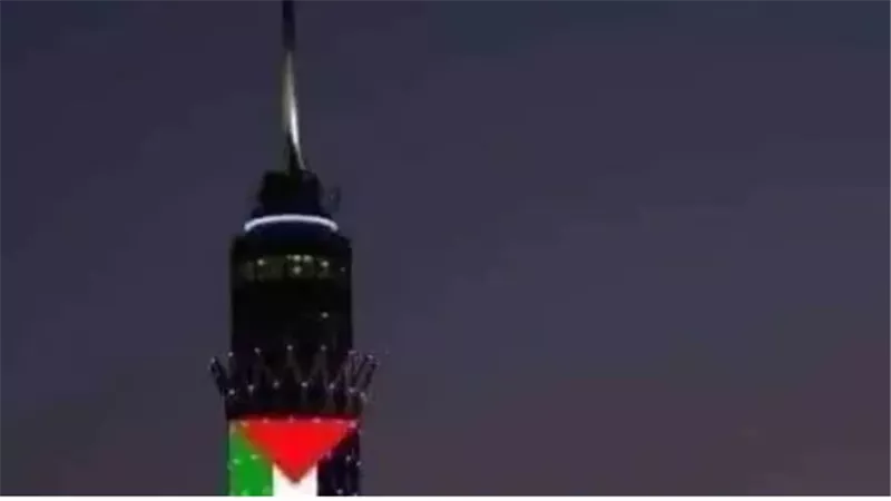 حقيقة إضاءة برج القاهرة بعلم فلسطين