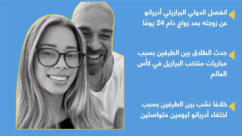 مباريات كأس العالم تتسبب في انفصال نجم البرازيل أدريانو عن زوجته